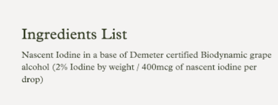 Nascent Iodine Enviromedica Ingredient List