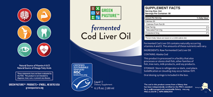 Green Pasture Blue Ice Fermented Cod Liver Oil Liquid - Unflavoured - 180 ml - Nourishing Ecology